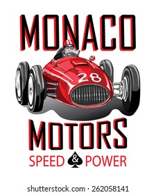 Vector vintage sport racing car.T-shirt Graphics.Monaco Race