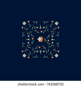 Vector vintage square decor; ornate floral vignette for design template on dark backdrop. Eastern style element. Premium floral decoration. Ornamental illustration for invitation, card, background.
