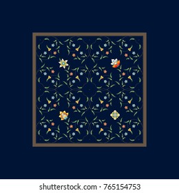 Vector vintage square decor; ornate floral vignette for design template on dark backdrop. Eastern style element. Premium floral decoration. Ornamental illustration for invitation, card, background.