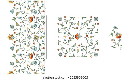 Vector vintage square decoration; floral seamless border, frame for design template. Oriental style element. Luxury floral pattern, vignette. Ornamental illustration for invite, card, packing