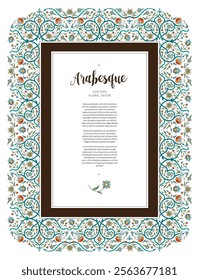 Decoración cuadrada vintage de Vector; marco floral, borde para la Plantilla de diseño. Marco de estilo oriental. Patrón floral de lujo. Copiar espacio. Decoración ornamental para la invitación, tarjeta, certificado. Tamaño de página A4