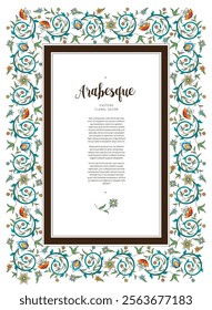 Vector vintage square decoration; floral frame, border for design template. Oriental style frame. Luxury floral pattern. Copy space. Ornamental decoration for invite, card, certificate. A4 page size