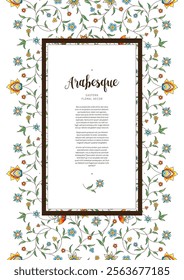 Vector vintage square decoration; floral frame, border for design template. Oriental style frame. Luxury floral pattern. Copy space. Ornamental decoration for invite, card, certificate. A4 page size