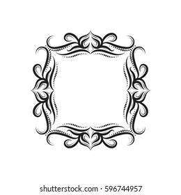 Vector vintage square frame, banner, logo or label with scroll elements and border. Calligraphy ornamental decorative square frame.