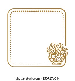 Vector vintage square frame with a houseplant in the patterned pot on a white background .