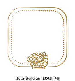 Vector vintage square frame with a houseplant in the patterned pot on a white background .