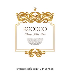 Vector vintage square frame; ornate floral vignette for design template. Victorian style gold element. Rococo decoration. Arabic golden motifs. Ornamental illustration for invitation, greeting card.