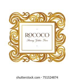 Vector vintage square frame; ornate floral vignette for design template. Victorian style gold element. Rococo decoration. Arabic golden motifs. Ornamental illustration for invitation, greeting card.