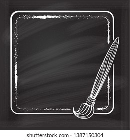 Vector vintage square frame with a paint brush decotration on a chalkboard background
