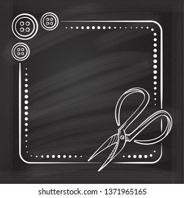 Vector vintage square frame with a tools for hand made on a chalkboard background