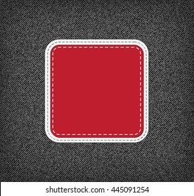 Vector Vintage Square Stitched Layered Fabric Badge On Black Denim Background.