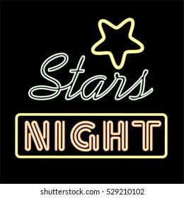 Vector vintage stars night neon sign, LED advertising