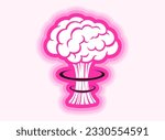 Vector vintage sticker with atomic bomb explosion in pink color. Pacific vintage military poster with nuclear bomb. Barbenheimer.