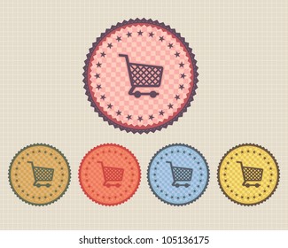 Vector Vintage Sticker Basket Icon/Button and multicolored