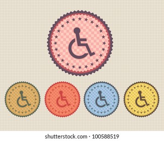 Vector Vintage Sticker Disabled Icon/Button and multicolored