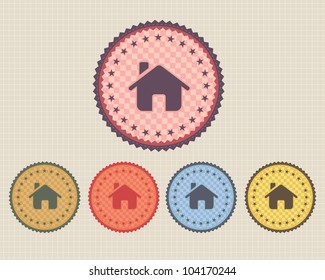 Vector Vintage Sticker Home Icon/Button and multicolored