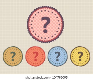 Vector Vintage Sticker Question Mark Icon/Button and multicolored