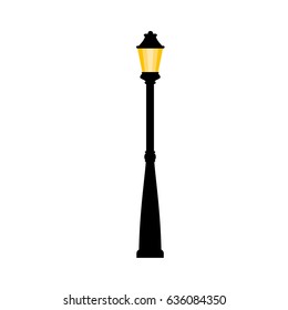 Vector vintage streetlight on white background. Outdoor retro lamp.