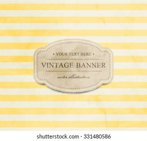 Vector vintage striped background with cardboard label, paper texture. Retro style design