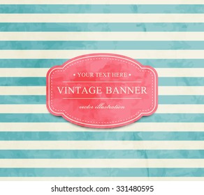 Vector vintage striped background with cardboard label, paper texture. Retro style design