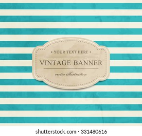 Vector vintage striped background with cardboard label, paper texture. Retro style design
