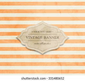 Vector vintage striped background with cardboard label, paper texture. Retro style design