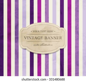 Vector vintage striped background with cardboard label, paper texture. Retro style design