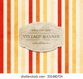 Vector vintage striped background with cardboard label, paper texture. Retro style design