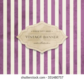 Vector vintage striped background with cardboard label, paper texture. Retro style design