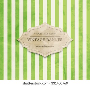 Vector vintage striped background with cardboard label, paper texture. Retro style design