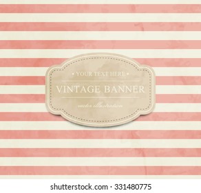 Vector vintage striped background with cardboard label, paper texture. Retro style design