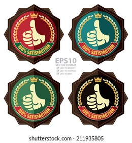 Vector : Vintage Style 100% Satisfaction Icon, Badge, Sticker or Label Isolated on White Background 