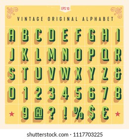 Vector Vintage Style Alphabet with offset effect, useful for retro packaging design, posters, greeting cards, brochures, flyers and much more.