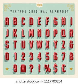 Vector Vintage Style Alphabet com efeito offset, útil para design de embalagens retro, cartazes, cartões, folhetos, folhetos e muito mais.