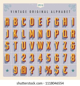 Vector Vintage Style Alphabet with offset effect, useful for retro packaging design, posters, greeting cards, brochures, flyers and much more.