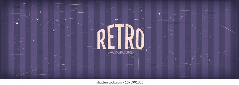 Vector Vintage Style Background. Violet Color. 70s, 80s, 90s Retro Graphic. Aged Paper Design. Grain Overlay With Old Photo Effect Blackouts Around The Edges. Grungy Wallpaper With Scratches.