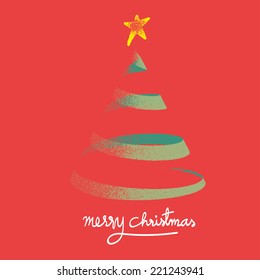Vector : Vintage style of  christmas tree on red background with Merry Christmas word