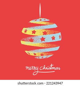 Vector : Vintage style of  christmas tree on red background with Merry Christmas word