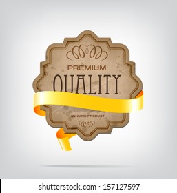 Vector vintage style die cut cardboard banner with yellow decorative ribbon