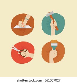 vector vintage style female hands with tools badges