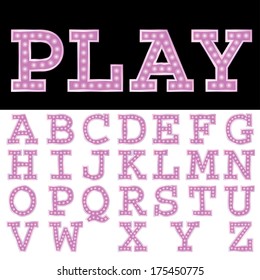 Vector vintage style font with light bulbs.