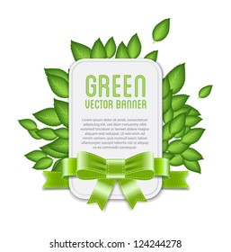 Vector vintage style label / banner with green leaves and silky bow knot