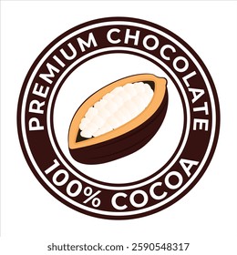 Vector vintage style labels with 100 % Cocoa, Premium chocolate. Cocoa bean icons for food packaging