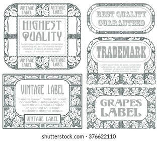 Vector vintage style labels with grapes for decoration and design.