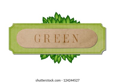 Vector vintage style paper textured label / banner with green leaves
