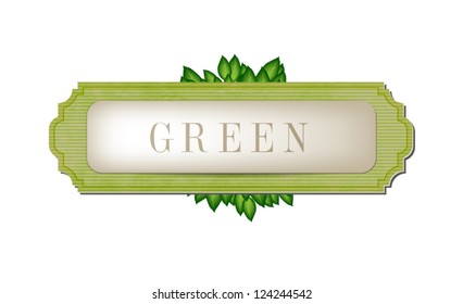 Vector vintage style paper textured label / banner with green leaves