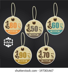 Vector: Vintage Style Sale Tags Design 50 - 90 Percent OFF Sale Price Tag Isolated On Black Background.