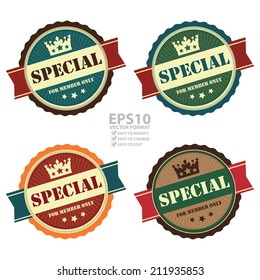 Vector : Vintage Style Special For Member Only Icon, Badge, Sticker or Label Isolated on White Background 