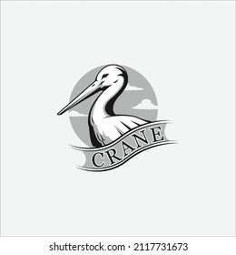 Vector vintage style stork logo with crane inscription.
Perfect for logos and mascots in water areas. Also great for icons, stickers, labels, etc. Can be edited