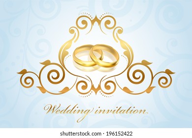 Vector vintage style wedding invitation with gold rings